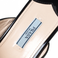 Pre Owned Prada Black Criss Cross Patent Leather Platform Wedge Sandals Size 41