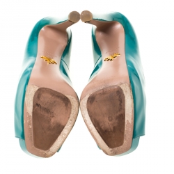 Pre Owned Prada Green Patent Leather Peep Toe Platform Pumps Size 37.5