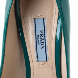 Pre Owned Prada Green Patent Leather Peep Toe Platform Pumps Size 37.5