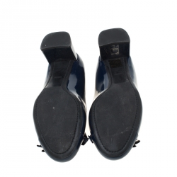 Pre Owned Prada Navy Blue Patent Leather Bow Detail Block Heels Pumps Size 36.5