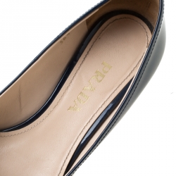 Pre Owned Prada Navy Blue Patent Leather Bow Detail Block Heels Pumps Size 36.5
