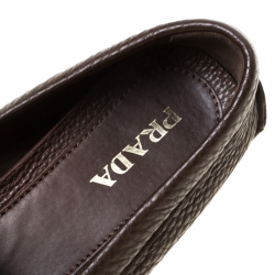 Pre Owned Prada Brown Leather Bow Slip On Loafers Size 37