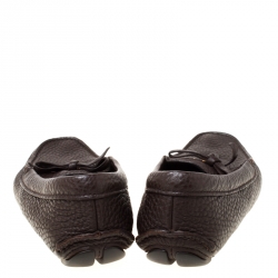 Pre Owned Prada Brown Leather Bow Slip On Loafers Size 37