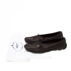 Pre Owned Prada Brown Leather Bow Slip On Loafers Size 37