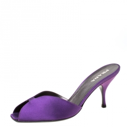 Pre Owned Prada Purple Satin Open Toe Slides Size 37