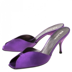 Pre Owned Prada Purple Satin Open Toe Slides Size 37