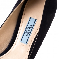 Pre Owned Prada Navy Blue Bow Suede Kitten Heel Pumps Size 37.5
