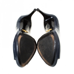 Pre Owned Prada Navy Blue Patent Leather Peep Toe Platform Pumps Size 35