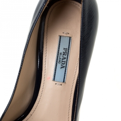 Pre Owned Prada Navy Blue Patent Leather Peep Toe Platform Pumps Size 35