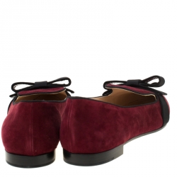 Pre Owned Prada Burgundy/Black Suede Bow Pointed Toe Flats Size 40