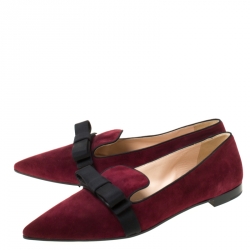 Pre Owned Prada Burgundy/Black Suede Bow Pointed Toe Flats Size 40