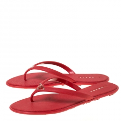 Prada Sport Red Crosshatched Thong Sandals Size 38