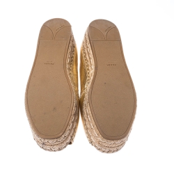 Pre Owned Prada Gold Metallic Leather Peep Toe Platform Espadrilles Size 39