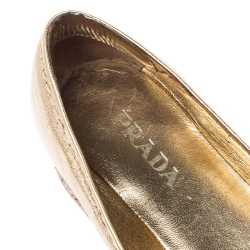 Pre Owned Prada Gold Metallic Leather Peep Toe Platform Espadrilles Size 39