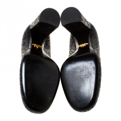 Pre Owned Prada Black Glitter Block Heel Pumps Size 37.5
