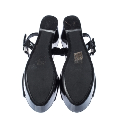 Pre Owned Prada Sport Black Patent Leather Ankle Strap Platform Sandals Size 37