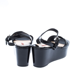 Pre Owned Prada Sport Black Patent Leather Ankle Strap Platform Sandals Size 37