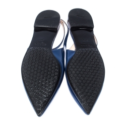 Pre Owned Prada Blue Leather Pointed Toe Ankle Strap Flats Size 37.5