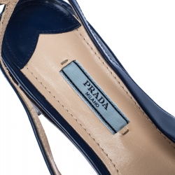Pre Owned Prada Blue Leather Pointed Toe Ankle Strap Flats Size 37.5