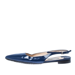 Pre Owned Prada Blue Leather Pointed Toe Ankle Strap Flats Size 37.5