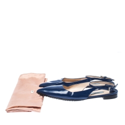 Pre Owned Prada Blue Leather Pointed Toe Ankle Strap Flats Size 37.5