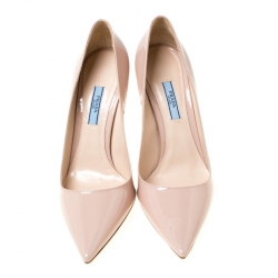 Pre Owned Prada Beige Patent Leather Pointed Toe Pumps Size 40
