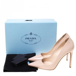 Pre Owned Prada Beige Patent Leather Pointed Toe Pumps Size 40