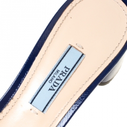 Pre Owned Prada Blue Patent Saffiano Leather Block Heel Slides Size 37