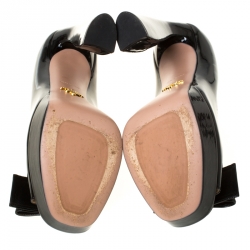 Pre Owned Prada Black Patent Leather Bow Detail Peep Toe Platform Pumps Size 38