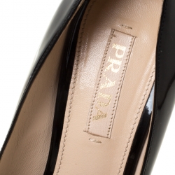 Pre Owned Prada Black Patent Leather Bow Detail Peep Toe Platform Pumps Size 38