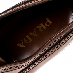 Pre Owned Prada Brown Brogue Leather Oxford Espadrille Sneakers Size 36.5