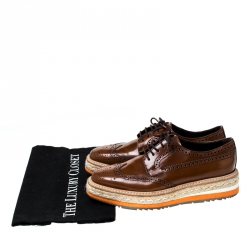 Pre Owned Prada Brown Brogue Leather Oxford Espadrille Sneakers Size 36.5