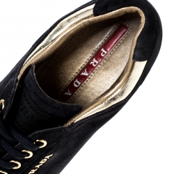 Pre Owned Prada Blue Suede Lace Up Sneakers Size 36