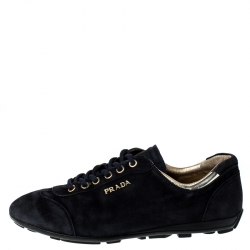 Pre Owned Prada Blue Suede Lace Up Sneakers Size 36