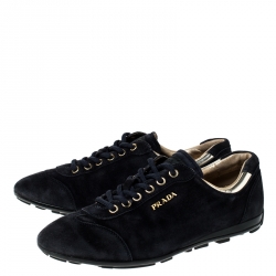 Pre Owned Prada Blue Suede Lace Up Sneakers Size 36