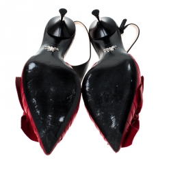 Pre Owned Prada Red/Black Leather Bow Detail Pointed Toe Slingback Sandals Size 39.5