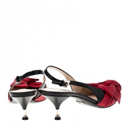 Pre Owned Prada Red/Black Leather Bow Detail Pointed Toe Slingback Sandals Size 39.5
