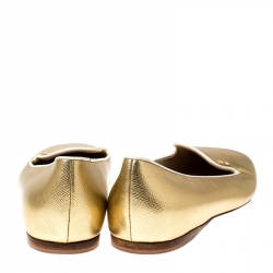 Pre Owned Prada Metallic Gold Saffiano Leather Smoking Slippers Size 36