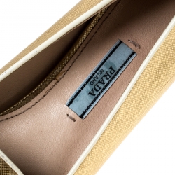 Pre Owned Prada Metallic Gold Saffiano Leather Smoking Slippers Size 36