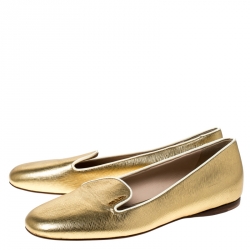 Pre Owned Prada Metallic Gold Saffiano Leather Smoking Slippers Size 36