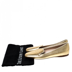 Pre Owned Prada Metallic Gold Saffiano Leather Smoking Slippers Size 36