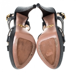 Prada Black Croc Embossed Leather Cutout Sandals Size 36