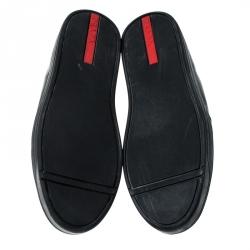 Pre Owned Prada Black/Silver Leather Slip On Sneakers Size 39.5