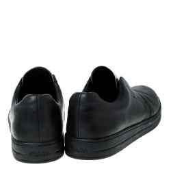 Prada Black/Silver Leather Slip On Sneakers Size 39.5