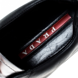 Pre Owned Prada Black/Silver Leather Slip On Sneakers Size 39.5