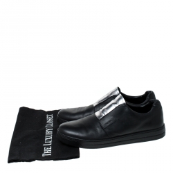Prada Black/Silver Leather Slip On Sneakers Size 39.5