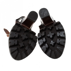 Pre Owned Prada Brown Leather Platform Ankle Strap Sandals Size 37