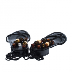 Pre Owned Prada Black Suede Leather Embellished Ankle Wrap Thong Flat Sandals Size 41