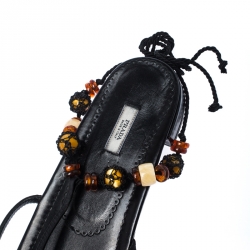 Pre Owned Prada Black Suede Leather Embellished Ankle Wrap Thong Flat Sandals Size 41