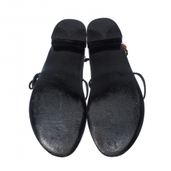 Pre Owned Prada Black Suede Leather Embellished Ankle Wrap Thong Flat Sandals Size 41